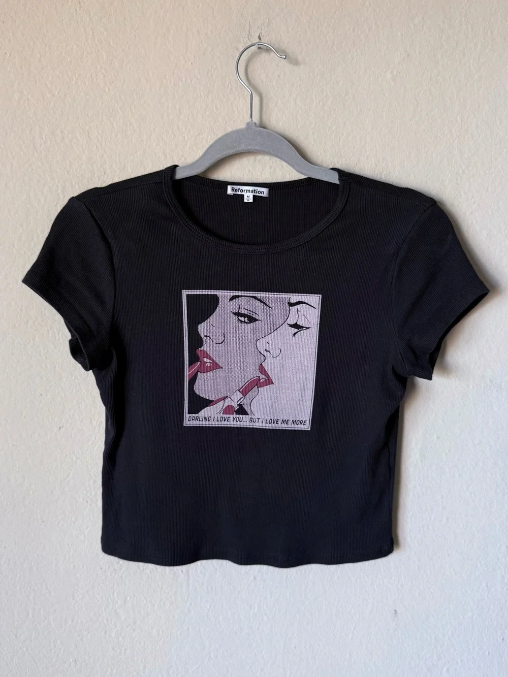 Reformation Muse Black Graphic-Print T-Shirt Size M